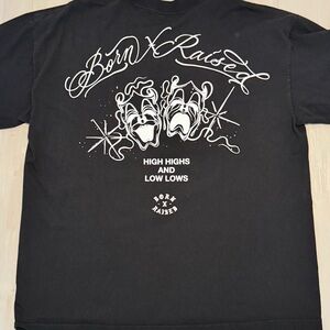 BORN X RAISED Black Tee with White Script Logo